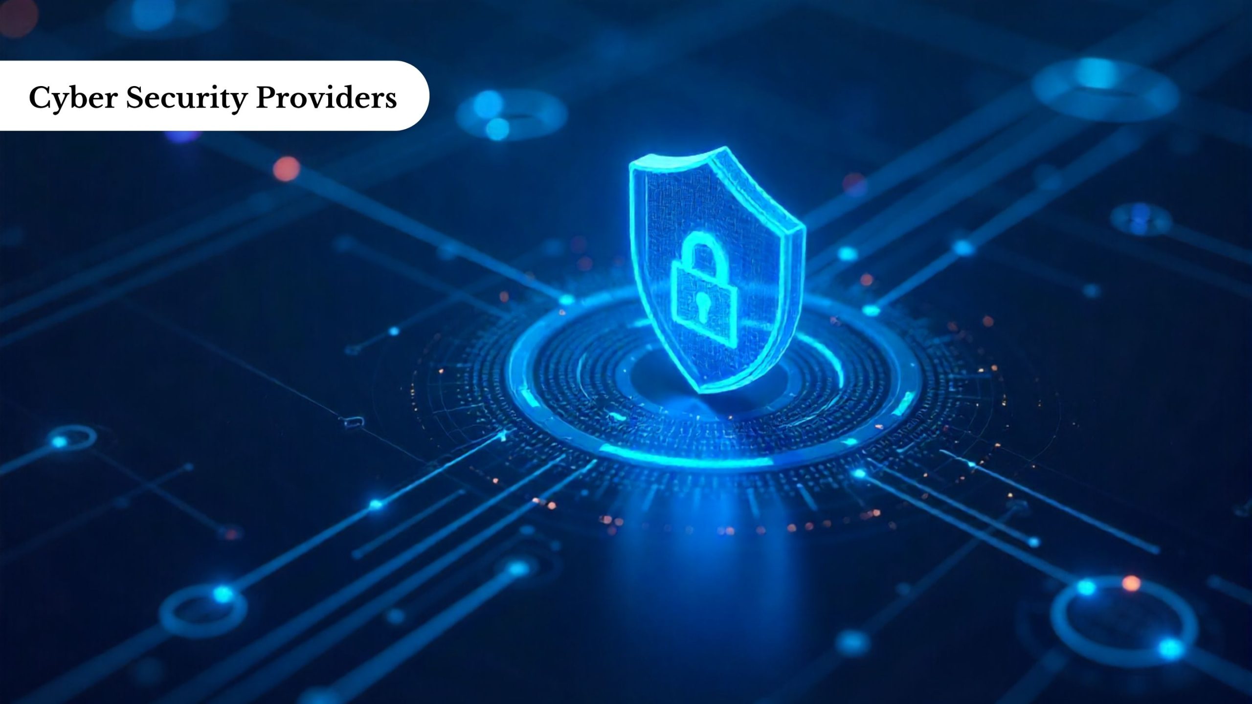 Futuristic digital shield with glowing lock icon, symbolizing AI-powered cybersecurity, data protection, and threat prevention in a modern tech environment."